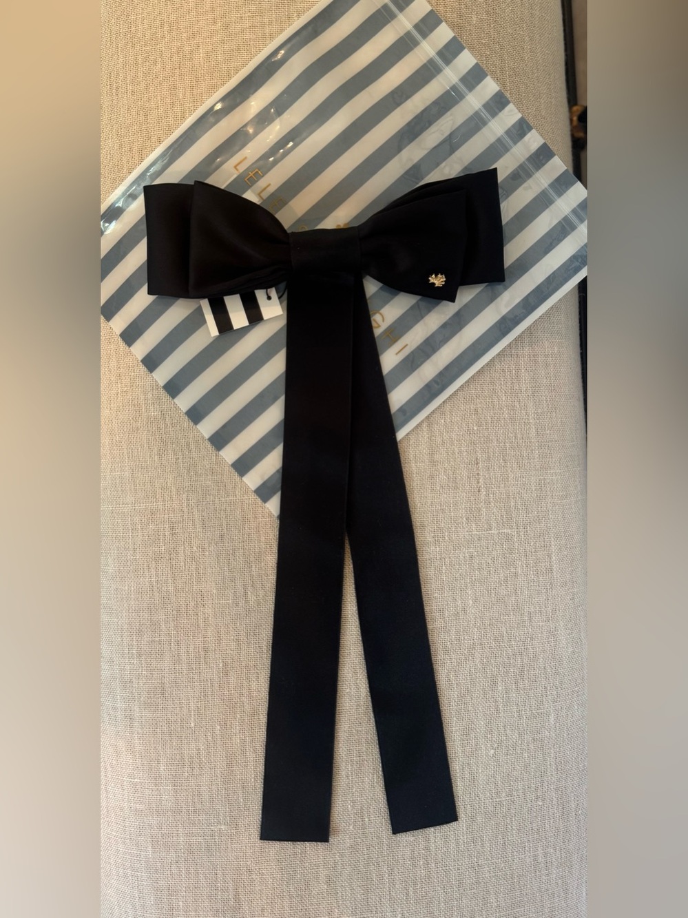 Lele Sadoughi Black Satin Bow Tie Ribbon with Tails